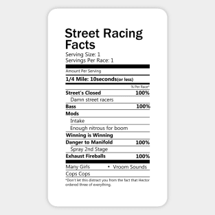 Street Racing Facts Sticker